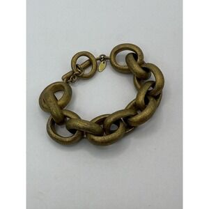 Vintage Brushed Gold Tone Chunky Link Toggle Bracelet Statement